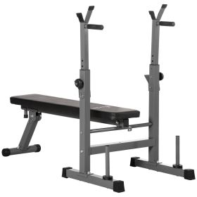 Adjustable Weight Bench, Foldable Bench Press with Barbell Rack and Dip Station for Home Gym, Strength Training Multiuse Workout Bench, Black and