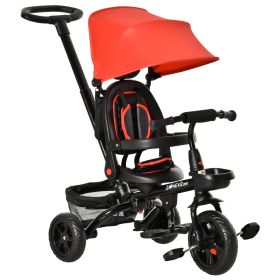 Tricycle for Toddler 4 in 1 Kids Trike with Reversible Adjustable Seat, Baby Push Bike with Removable Handle, Canopy