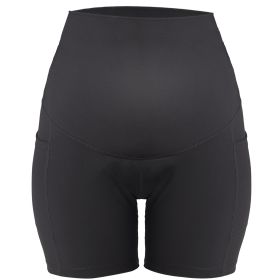 Women Maternity Shorts Seamless Pregnancy Underwear Shapewear Fitness Yoga Running Shorts High Waist Over The Belly Pants with Two Side Pockets (Option: BLK_2XL)